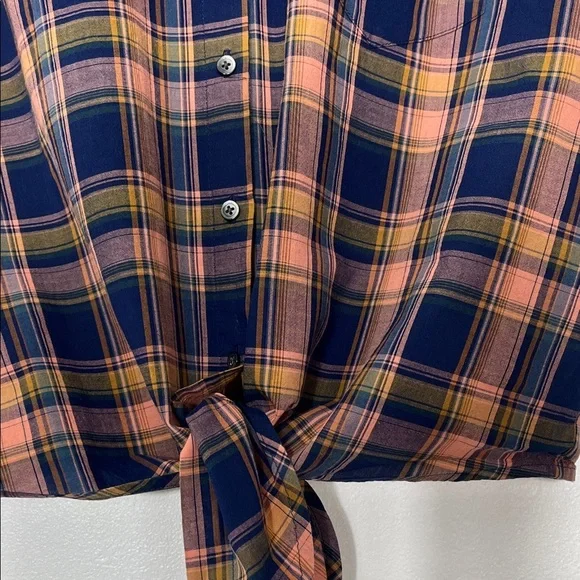 Madewell Navy and Orange Plaid Button-Down Shirt - Picture 5 of 8